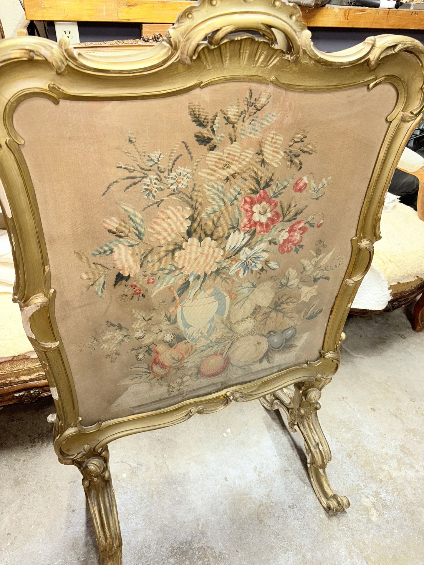 French Antique Needlepoint Screen
