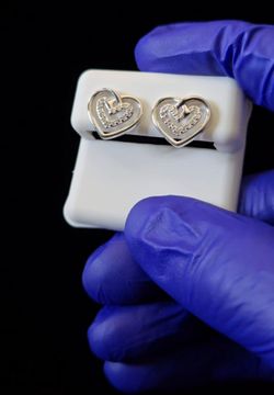 925 Sterling Silver Fancy Moissanite Heart Earrings