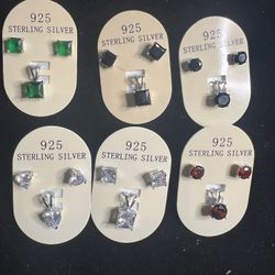 Sterling Silver 925 Set Earrings And Pendant 