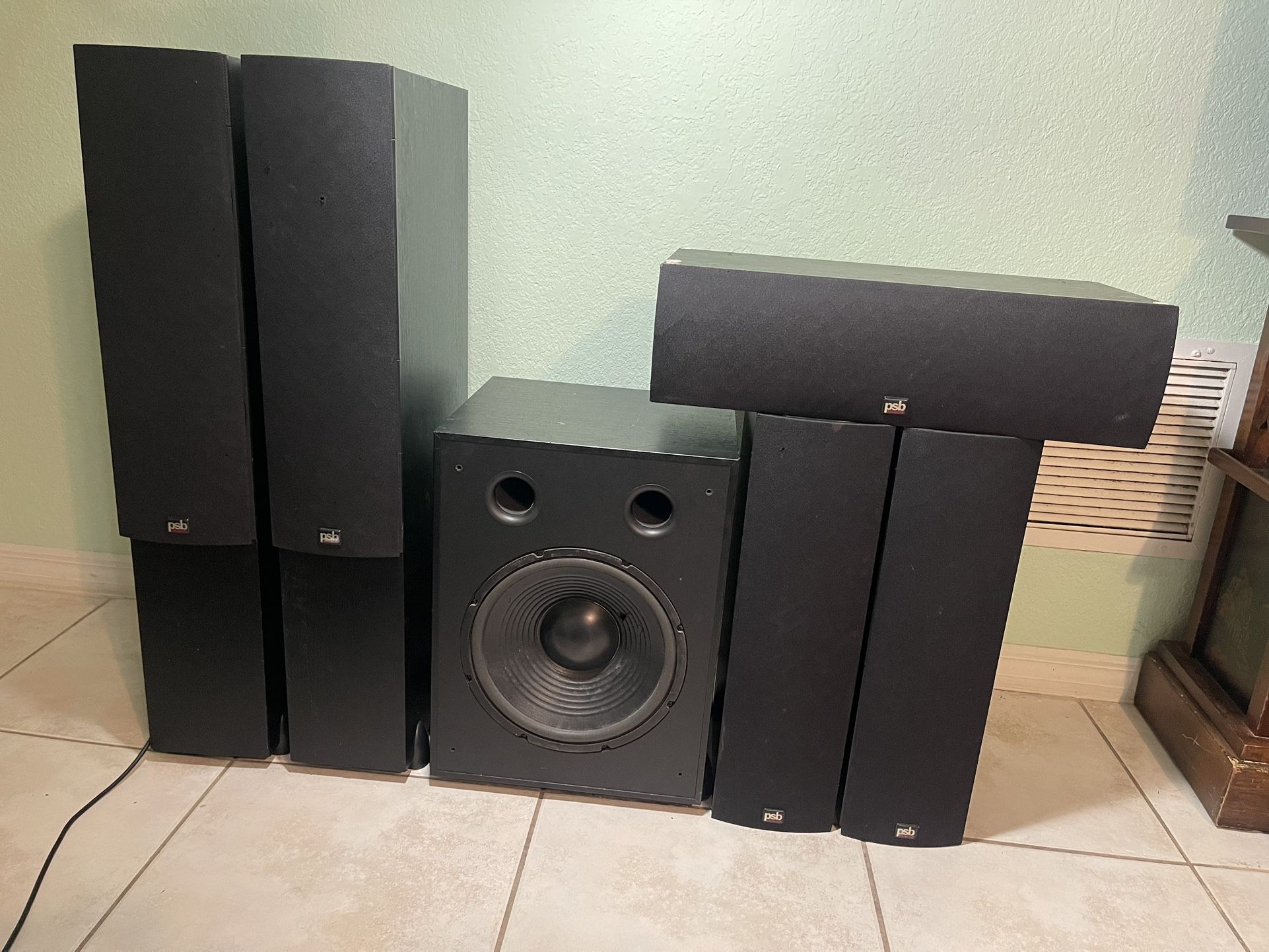 2 PSB image 4T , 2 PSB image 3LR Speakers 1 PSB SubSonic 6 and 1 PSB Image 8C Center Speaker 23"