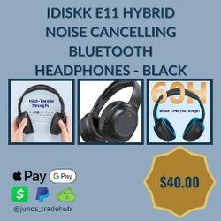 iDiskk E11 Hybrid Noise Cancelling Bluetooth Headphones - Black