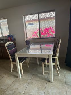 Southwestern Style White Dining Table Set with 4 Chairs