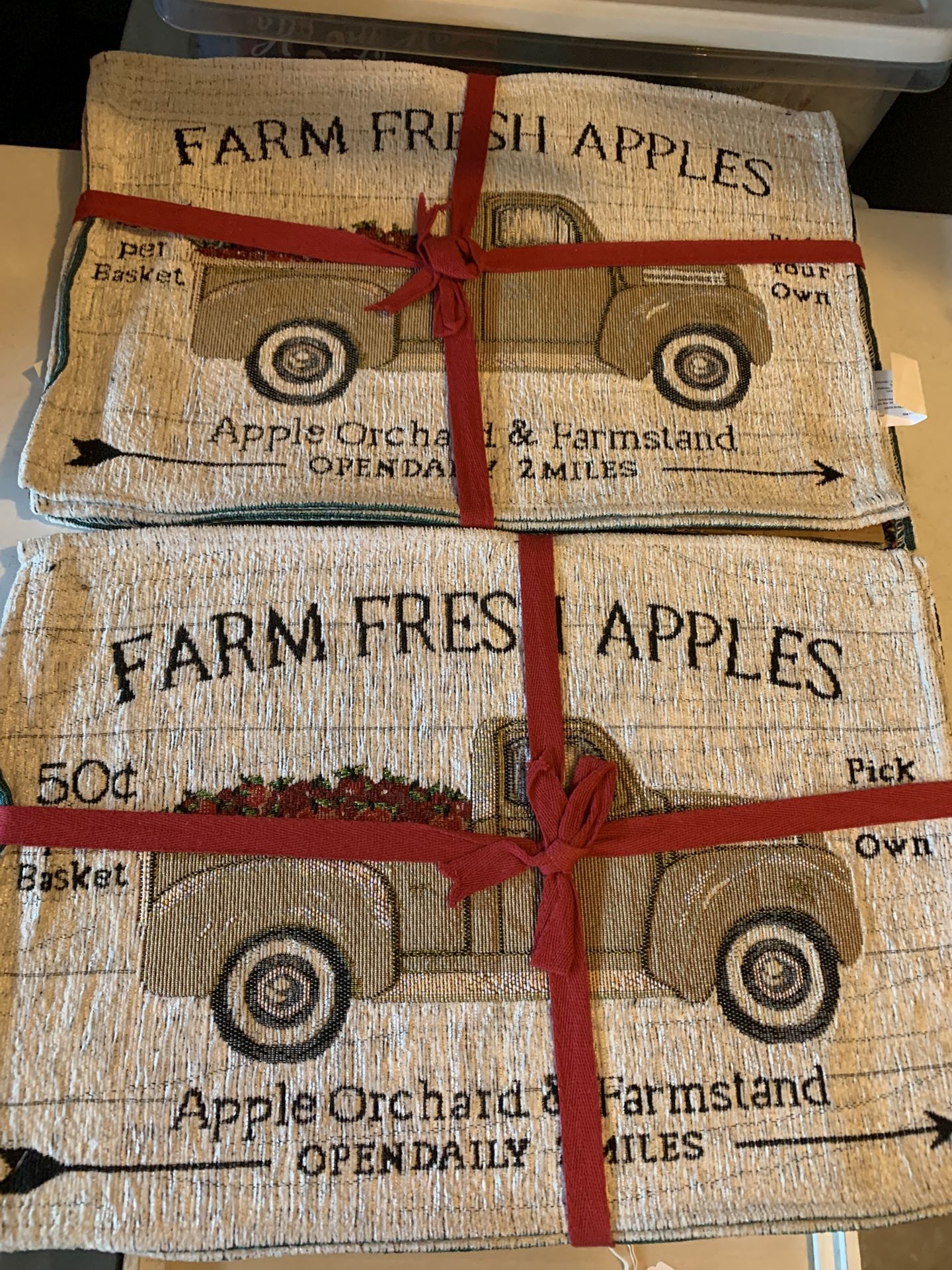 2 Sets Of 4 Pc Truck Weaved Fabric Placemats W/ Apple Accents