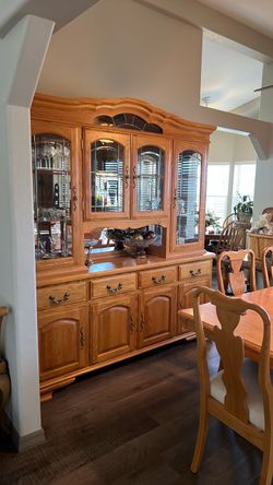 Oak China Cabinet Hutch with Glass Doors