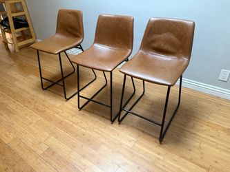 Set of 3 Brown Faux Leather Bar Stools