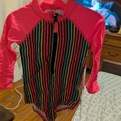 New Kensie Little Girl's 2T Long Sleeve Rash Guard Swimsuit 1 Pc Pink Stripe