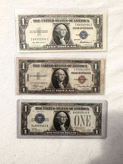 Lot of 3, $1 dollar bill