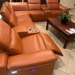 New Top Grain Genuine Italian Leather Power Recliner Sectional Couch / Free Delivery 