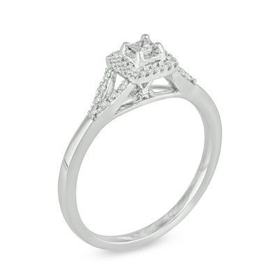 1/6 CT. T.W. Princess-Cut Diamond Frame Promise Ring in Sterling Silver