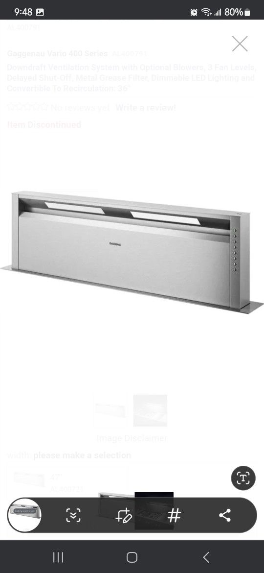 Gaggenau 36 Inch Down Draft