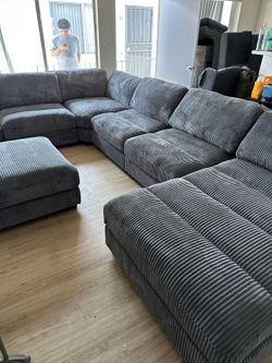 7-Piece Modular Sectional – Gray Wide-Welt Corduroy