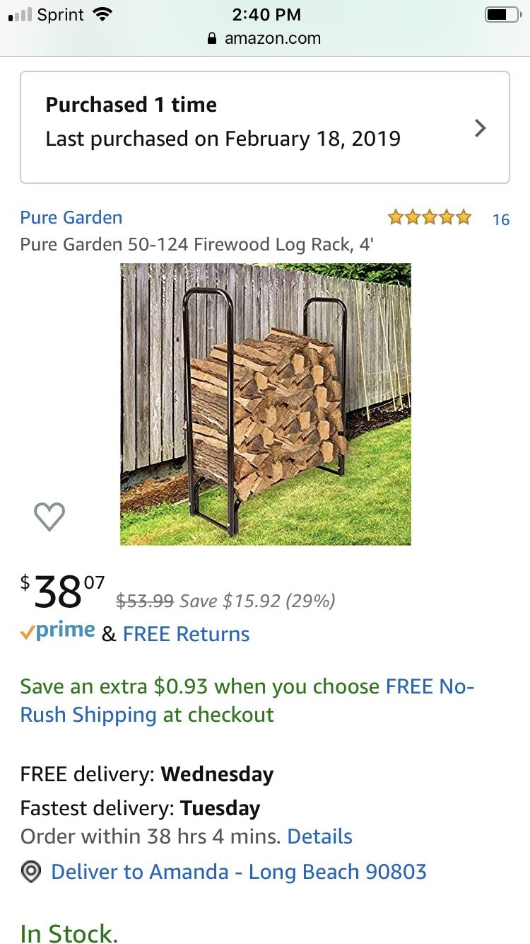 Brand new in box firewood log rack 4-foot
