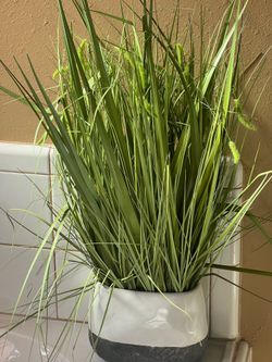Modern Faux Grass Arrangement in Ceramic Planter