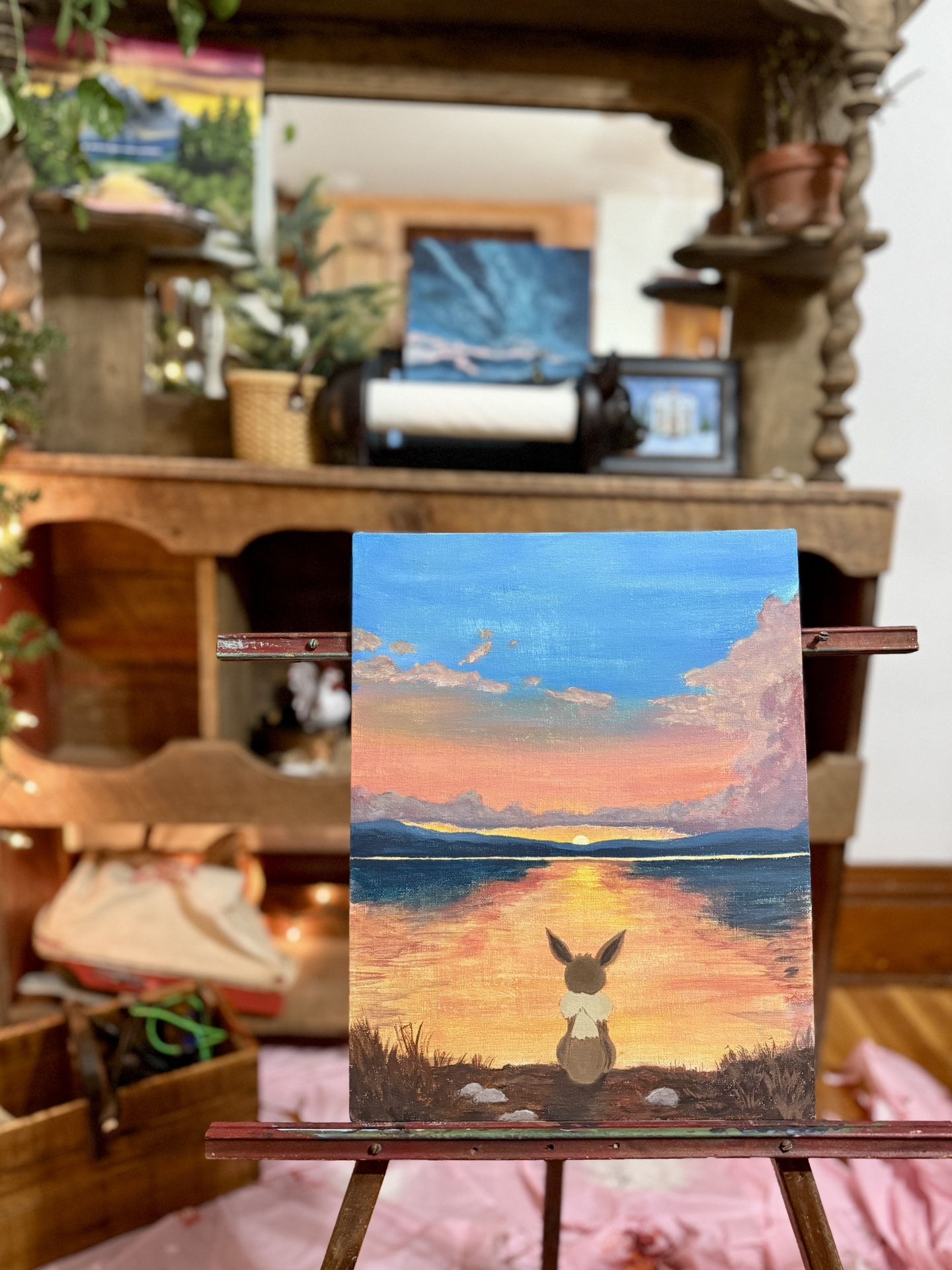 Eevee Colorful Sunset At The Lake Painting