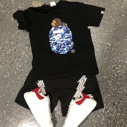 Bape Tee, EEE Shorts, Mcqueens