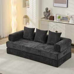 78.8” Black Chenille High Density Foam Injected Convertible Sleeper Sofa [NEW IN BOX] **Retails for $450