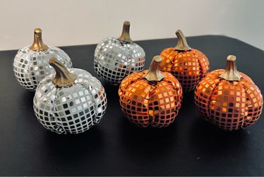 Disco Ball Mirror Pumpkin Decorations Set of 6