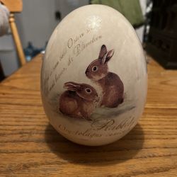 Very Large Porcelain German New Beginning Poem Prayer Easter Egg