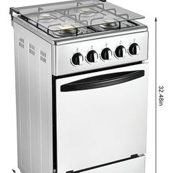 20-Inch Gas Range with 4 Burners, 68L Rotary Baking Oven, Stainless Steel Body, Double Layer Tempered Glass Door, LPG