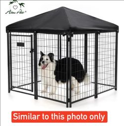 Abba Patio Outdoor Dog Kennel 40x24 in for each 8 panels w/ Waterproof Cover and Lockable Gate, Black