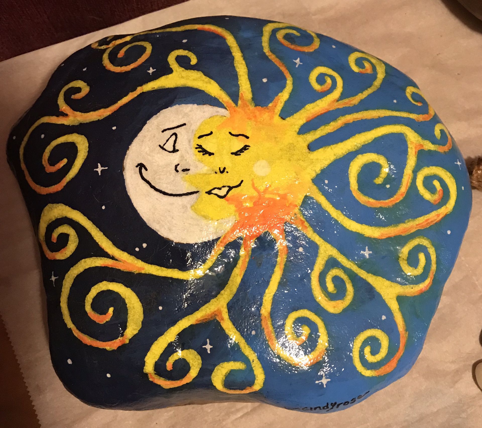 Sun and Moon Hand Painted Rock