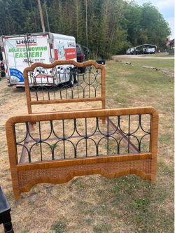 Vintage Wrought Iron & Wicker Full /Queen Bed Frame - Heavy & Sturdy