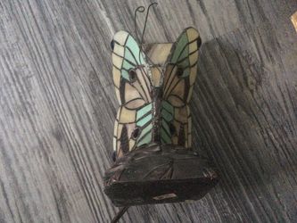 Tiffany Style Butterfly Stained Glass Accent Lamp Rose Base Table Night Light