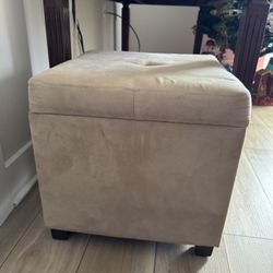 Beige Velvet Ottoman Storage Bin 
