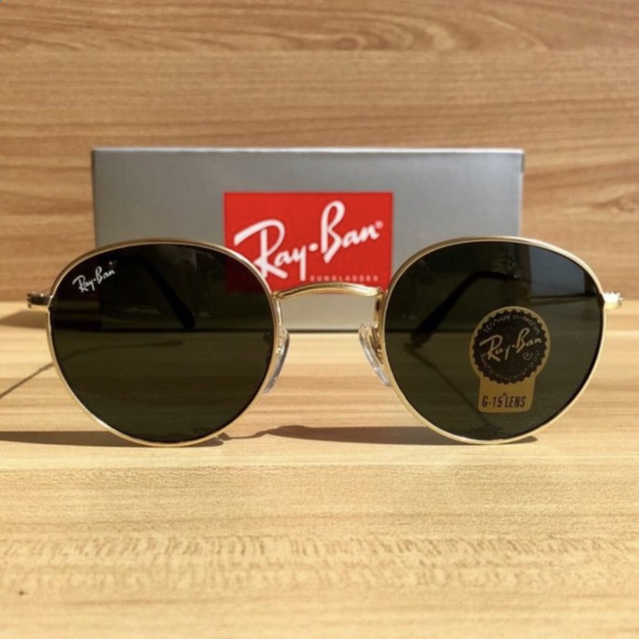 Ray Ban Black Classic real glass lenses Round Gold Frame style Unisex Standard size 50mm w/Accessories Like New
