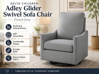 Delta Children Adley Nursery Glider Swivel Sofa Chair – French Grey