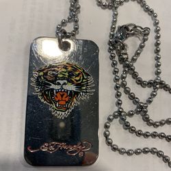22 Inch Bead Link Necklace W/ Ed Hardy Tiger Pendant 
