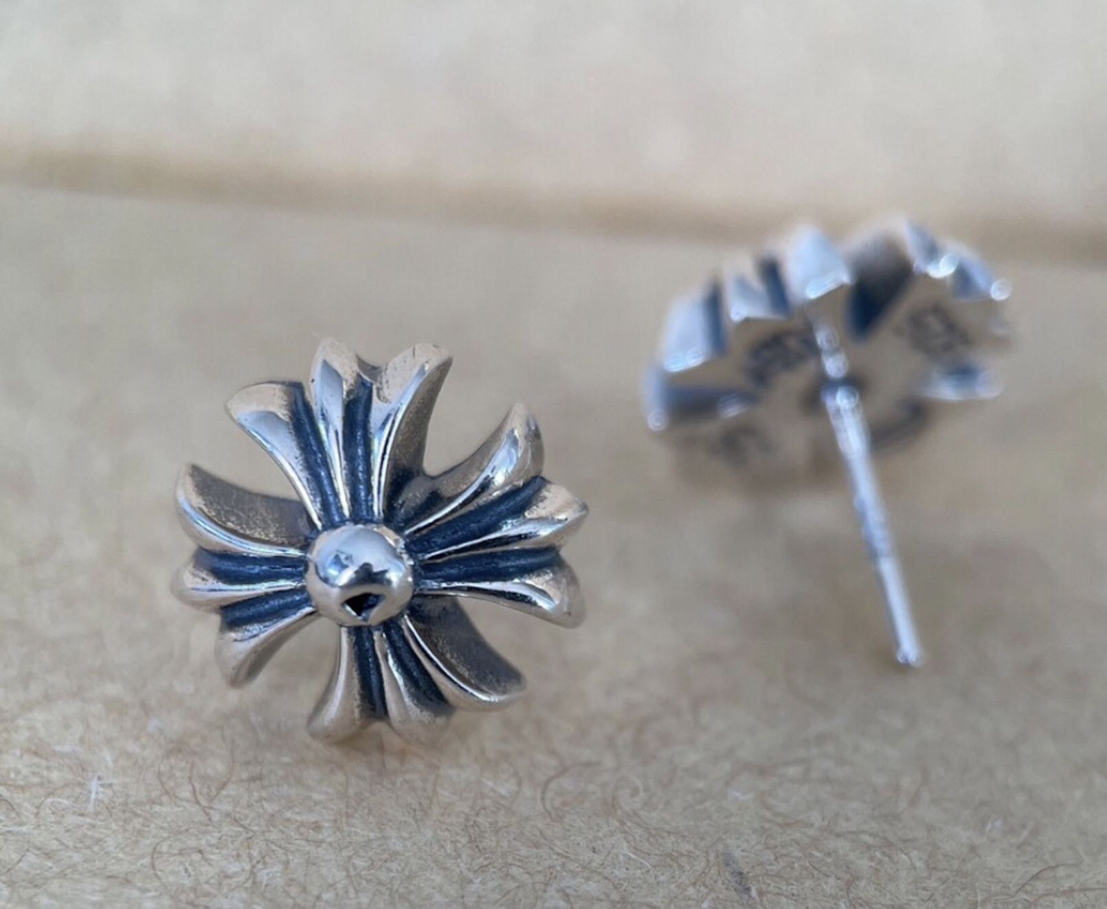 Chrome Earrings Hearts Cross Stud Dutch Designer Von Plein Sterling SILVER 925 Pair Earrings Dangle Hoops