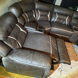 Sectional Leather Couch - 3 Recliners