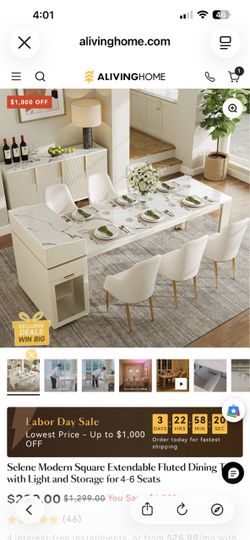 Modern Extendable Fluted Dining Table with Storage