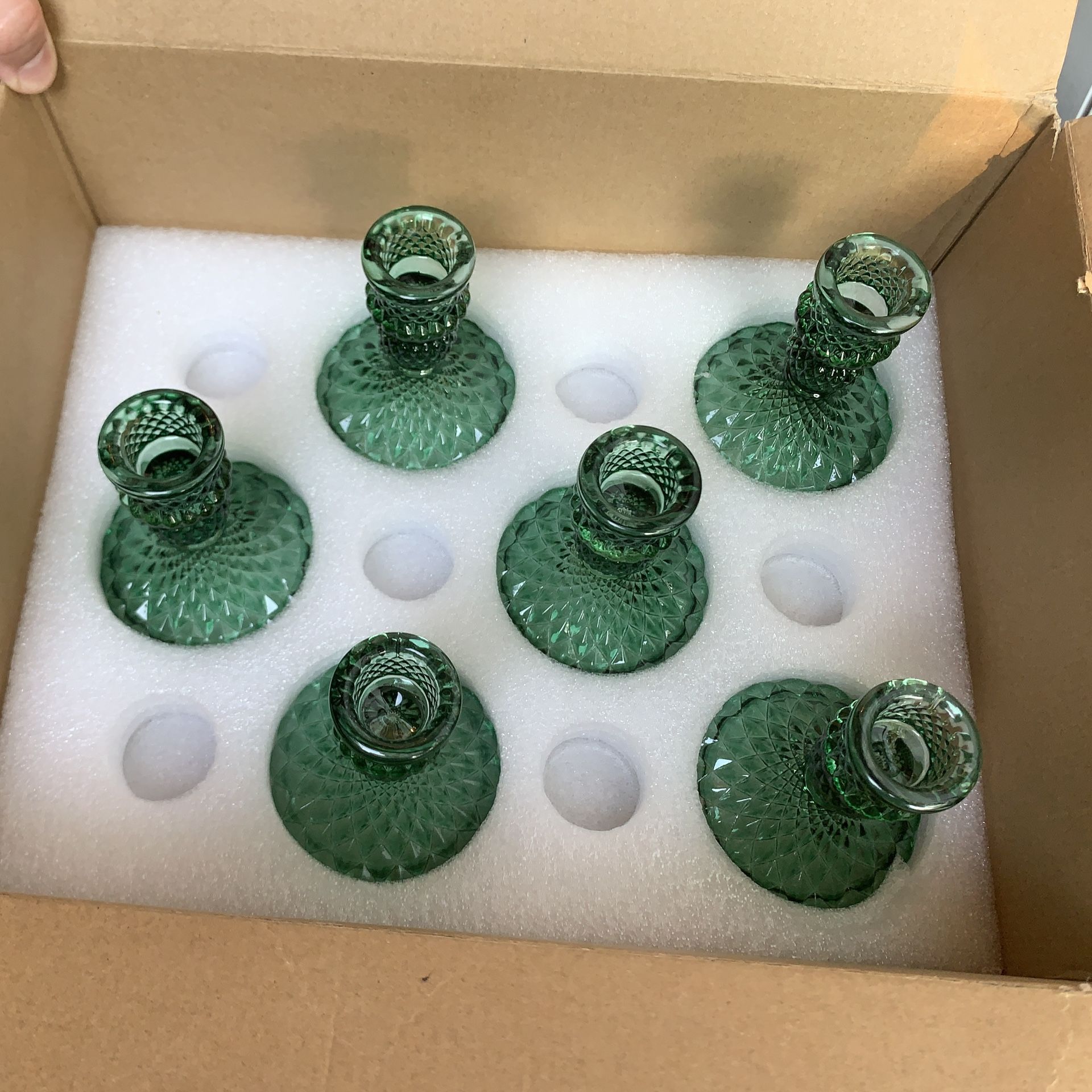 Green Glass Candle Holder Bundle