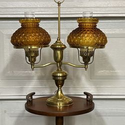 Vintage Hurricane Glass/ Metal Lamp