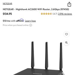 NEW….. NETGEAR - Nighthawk AC2600 WiFi Router, 2.6Gbps (R7450)