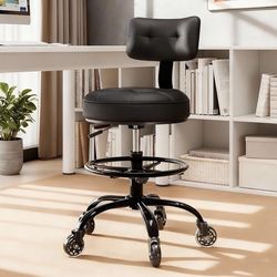 Office Drafting Chair with Footrest, Tall Height Adjustable Stool with Back Support, Heavy Duty Rolling Stool Chair with Wheels for Office Home Kitche