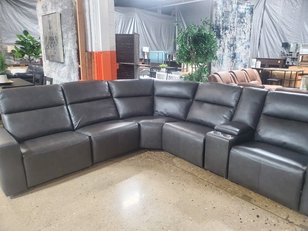 Gray 6-Piece Modular Power Reclining Sectional with Power Headrests(New)