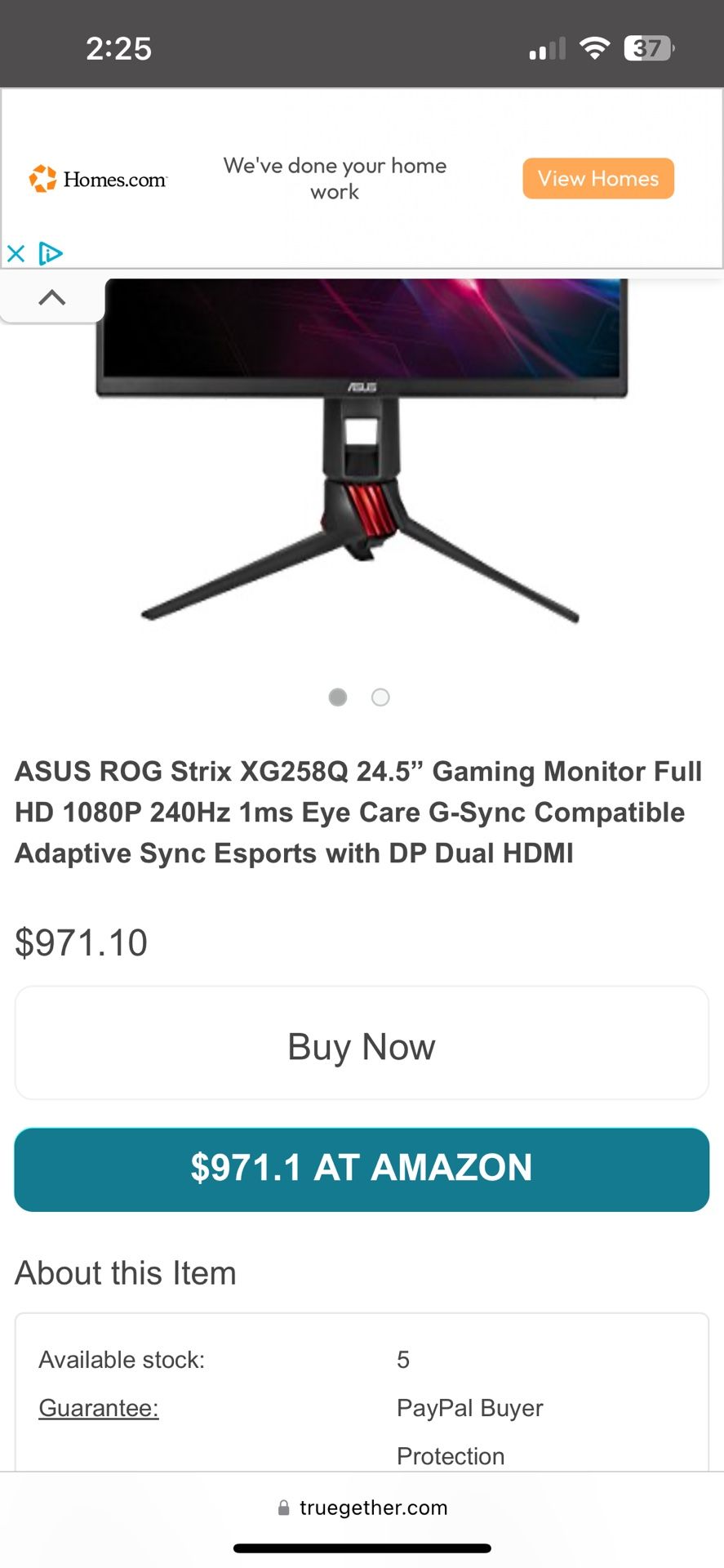 Asus Rog 240hz 1m Gaming Monitor