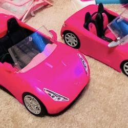 Barbie pink convertible cars EUC moving lights seatbelts like new