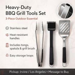 🔥🍔 Heavy Duty BBQ Grill Tools Set – 3-Piece Outdoor Essential!