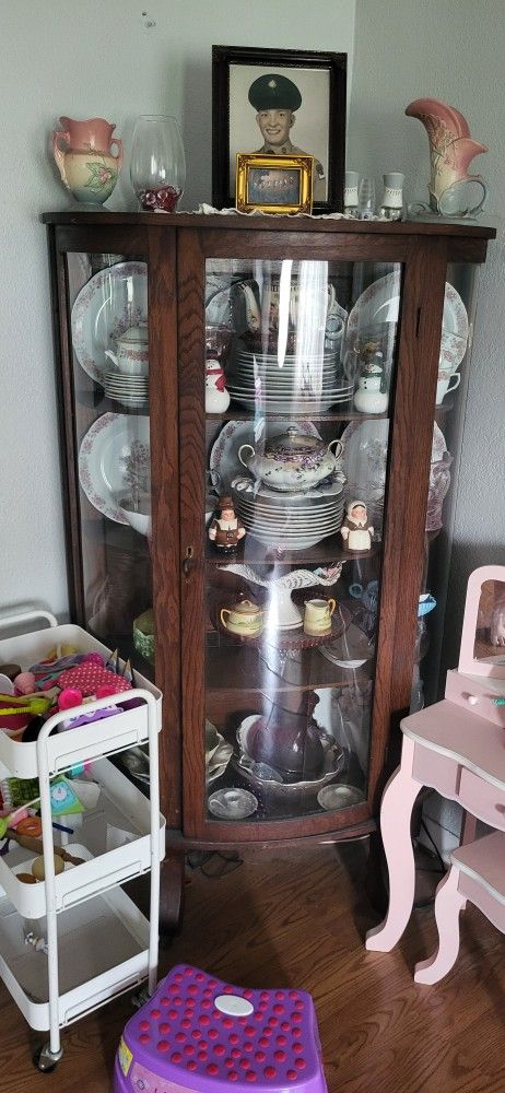 Round Glass Antique China Cabinet