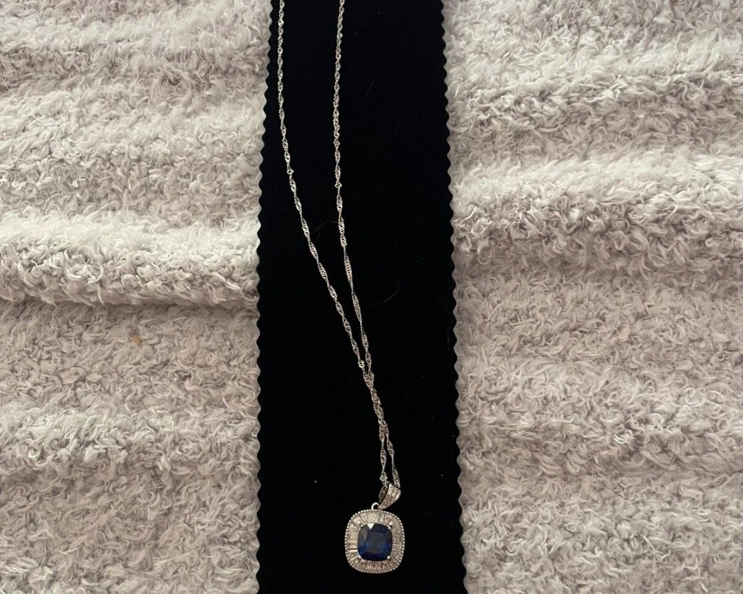 Stauer Sterling Silver CZ and Sapphire Necklace 