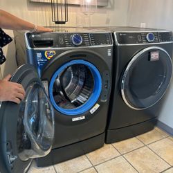“GE Profile Front Load Washer & Dryer Set – Clean & Works Perfect”
