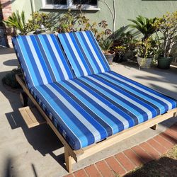 Teak Outdoor Patio Double Chaise w/ Cushions 