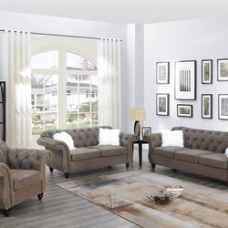 Brand New Brown Leather 3pc Sofa Set (Pillows Included)