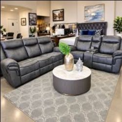2 Pc Manual Sofa Set With Cup Holder