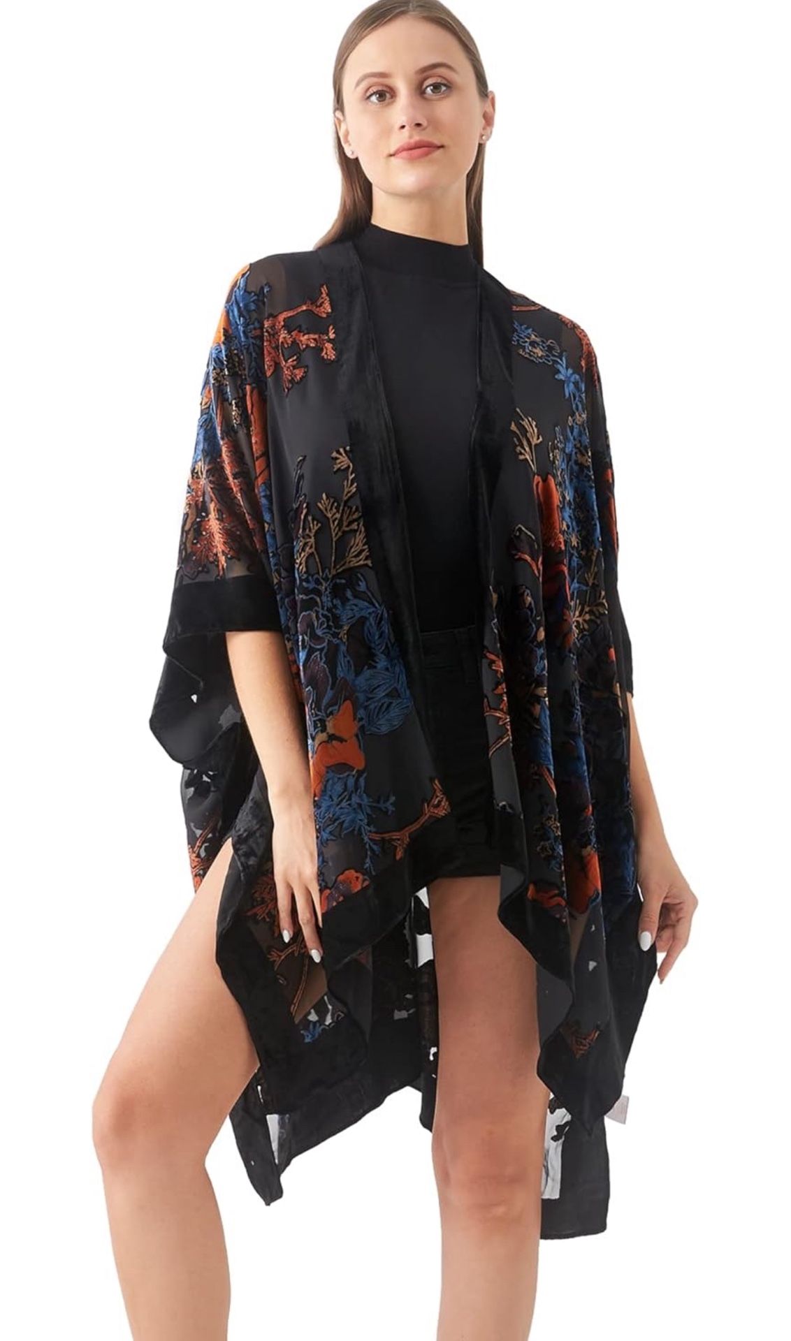 Burnout Velvet Kimono Long Cardigan Cover Up