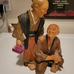 Vintage Hakata Japanese Old Shoe Cobbler Couple Handmade Figurine.